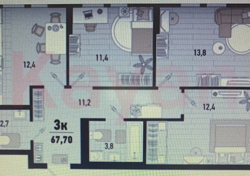 Продажа 3-комн. квартиры, 67.7 кв.м фото 3