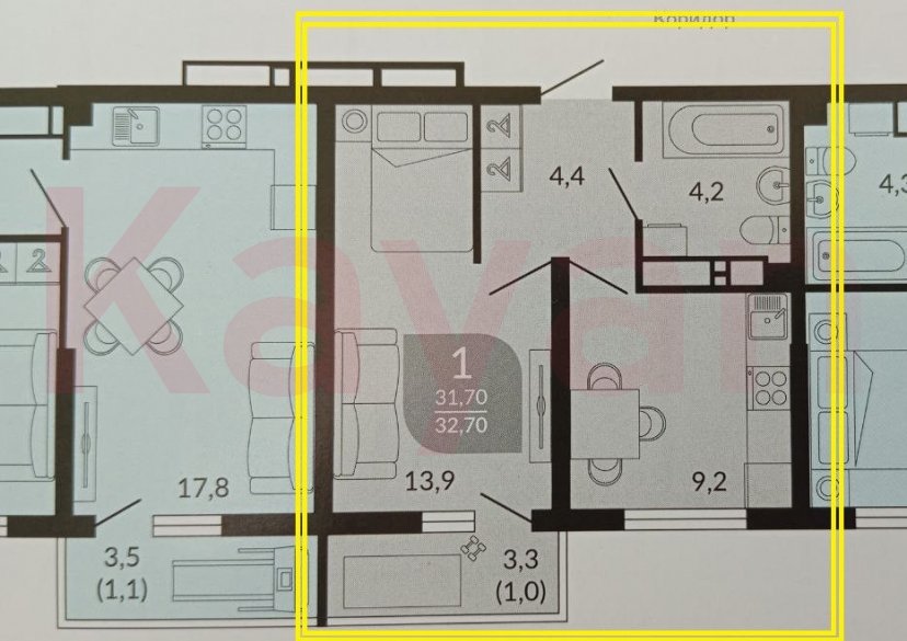 Продажа 1-комн. квартиры, 32.7 кв.м фото 7